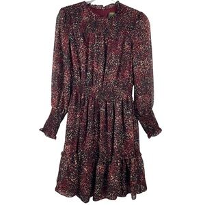 TAYLOR Maroon Floral Long Sleeve Mini Dress | 6